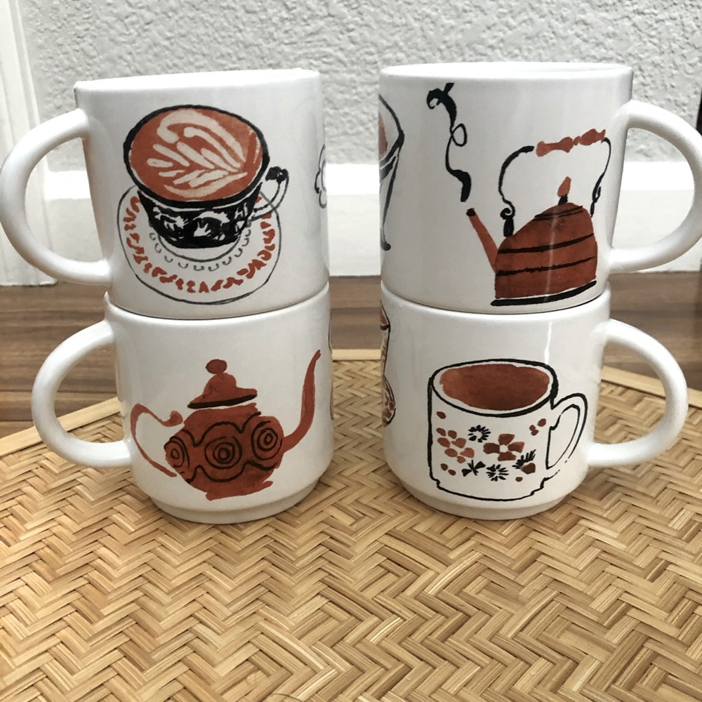 Danielle Kroll Anthropologie set of 4 coffee tea mugs neutral boho